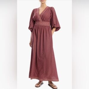 Max Studio Surplice Burgundy Patterned V-Neck Maxi Dress NWT